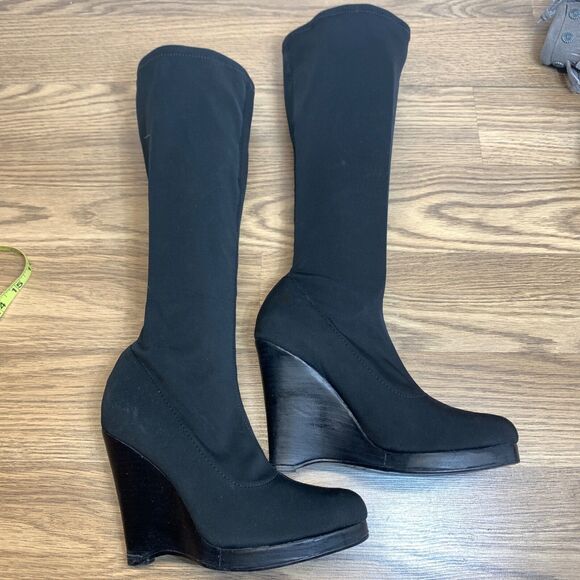 Colin Stuart Womens Sz 7.5 Platform Wedge Heel with Stretch Calf High Boot Black - Picture 2 of 12